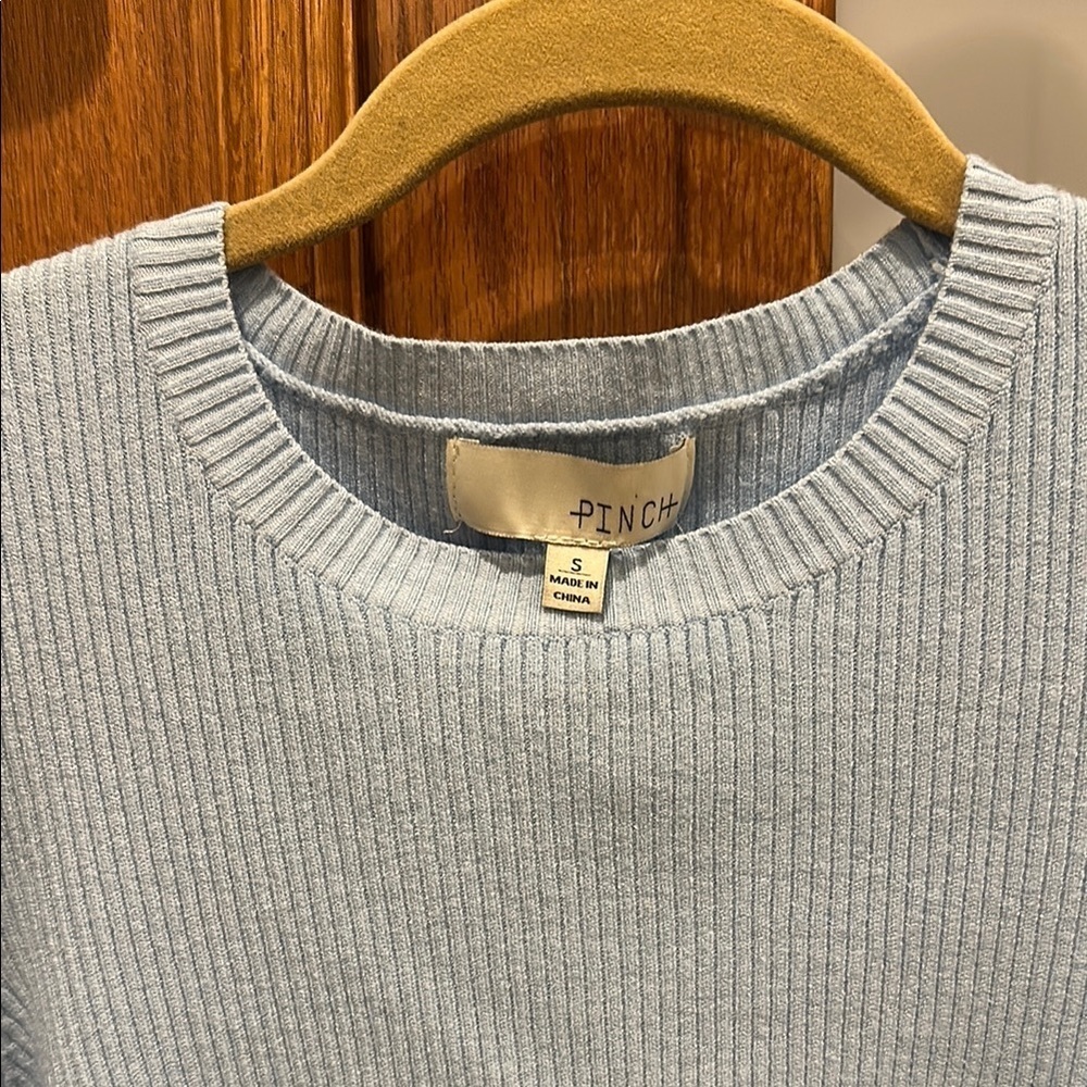 NWOT! Pinch Blue Crew Neck Sweater with Puff Sleeves - Picture 2 of 7